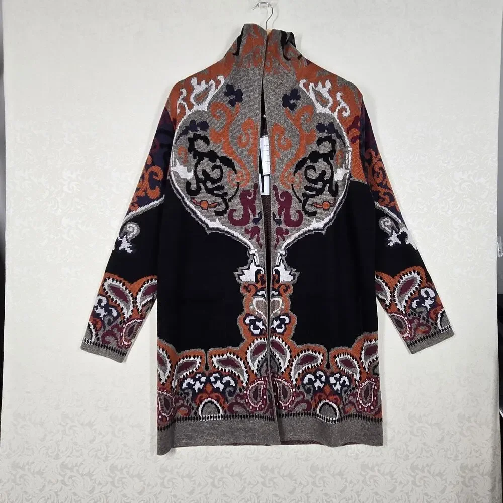 Max Sport Hooded Longline Cardigan XL Black Orange Open Front Pockets $368 SRP - Picture 5 of 16